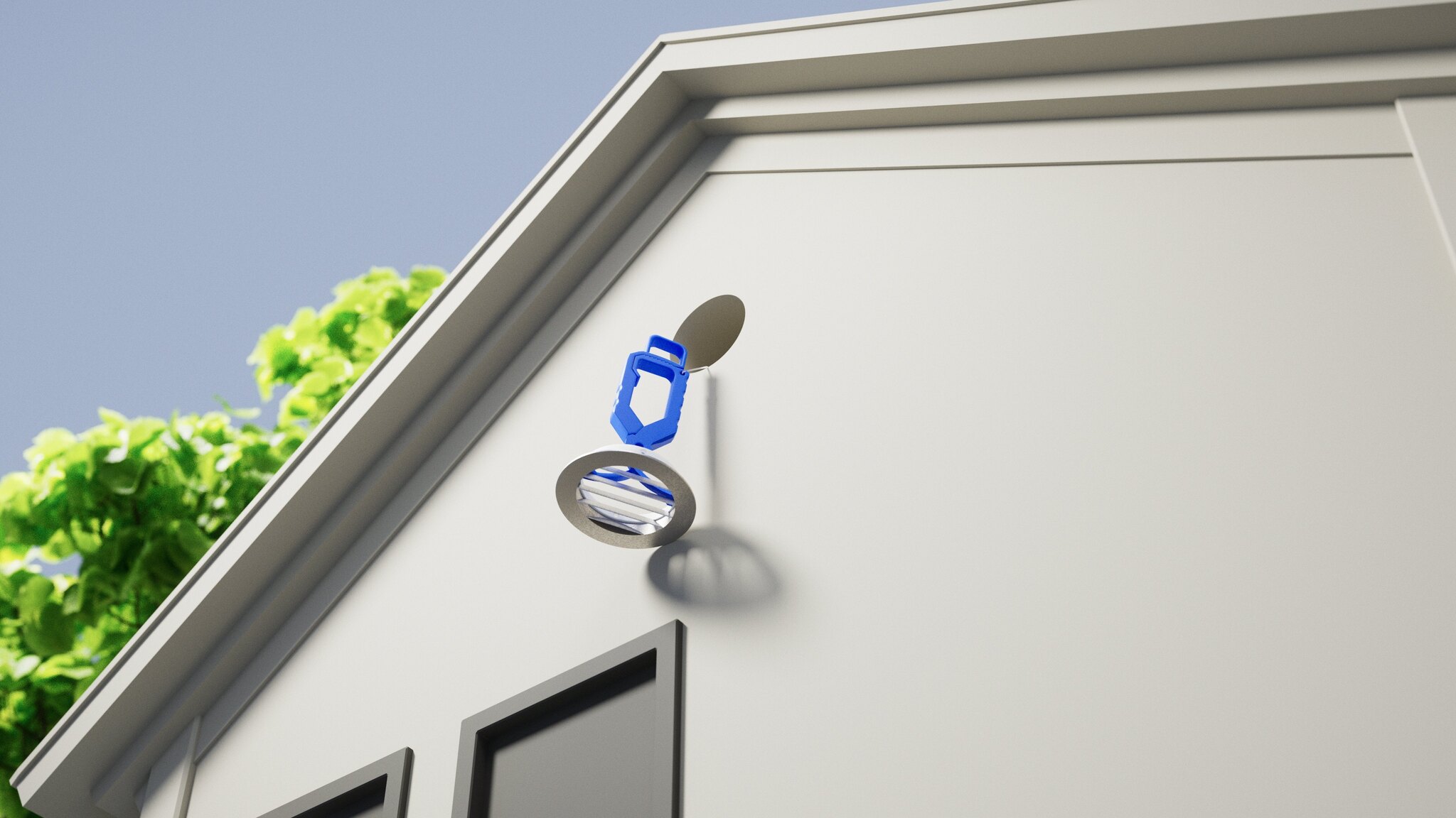 VTENG-verktyget drar upp ventilationsgallret mot fasaden för montering
