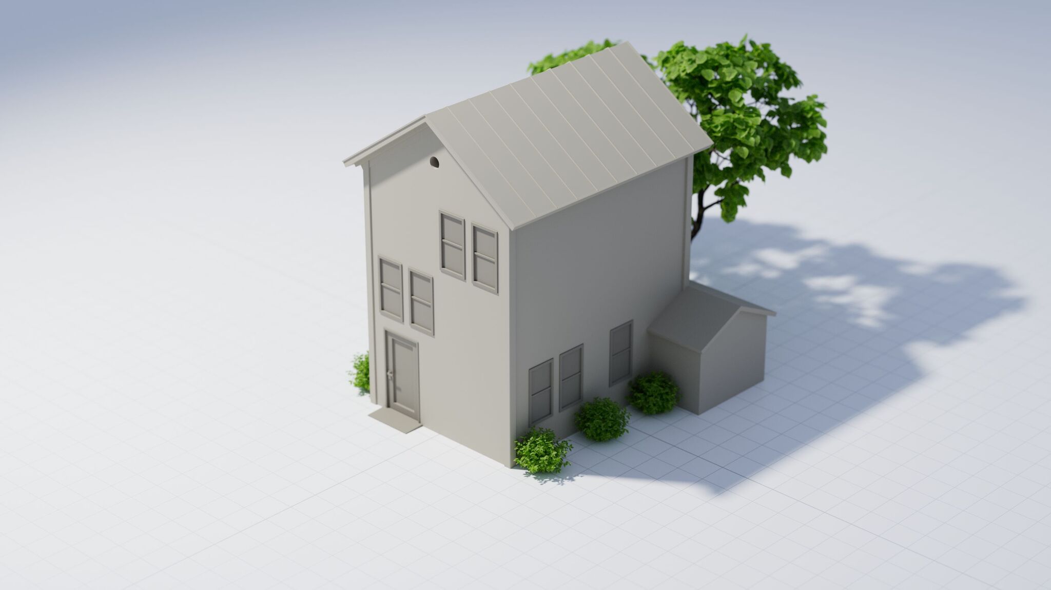 3D-modell av ett hus som visar var ventilationshål typiskt behövs på gaveln